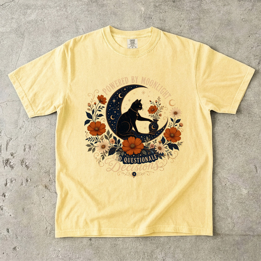 Powered By Moonlight Black Cat Graphic T-Shirt