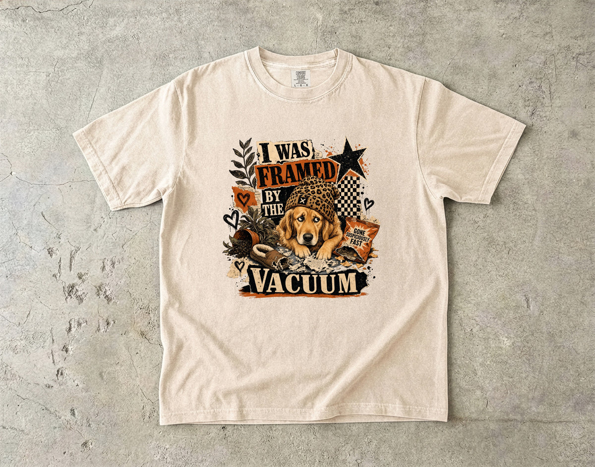 I Was Framed By The Vacuum Funny Golden Retriever T-Shirt