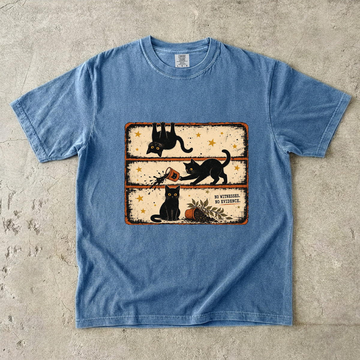 No Witnesses No Evidence Funny Black Cat Graphic T-Shirt
