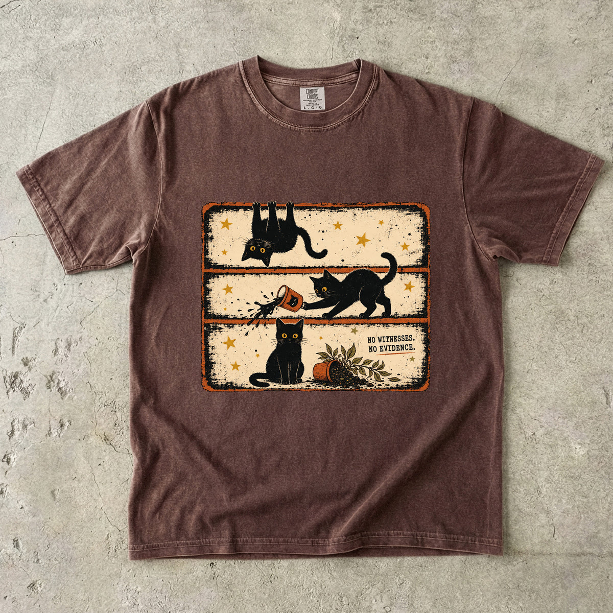 No Witnesses No Evidence Funny Black Cat Graphic T-Shirt