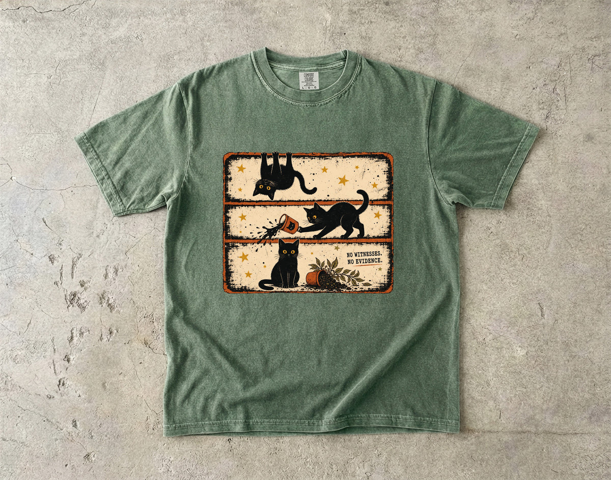 No Witnesses No Evidence Funny Black Cat Graphic T-Shirt