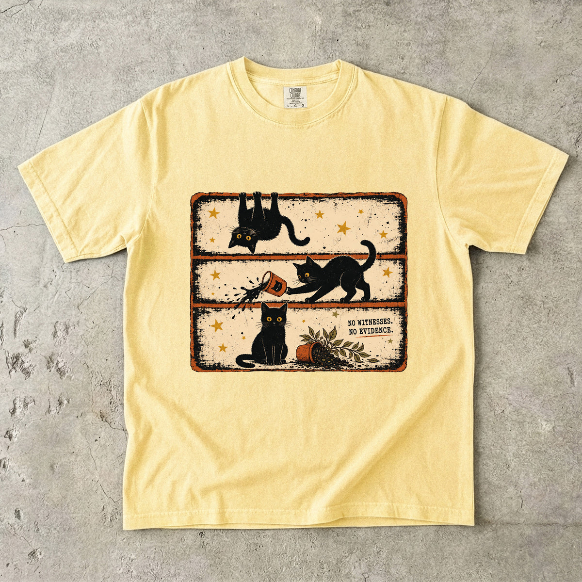No Witnesses No Evidence Funny Black Cat Graphic T-Shirt