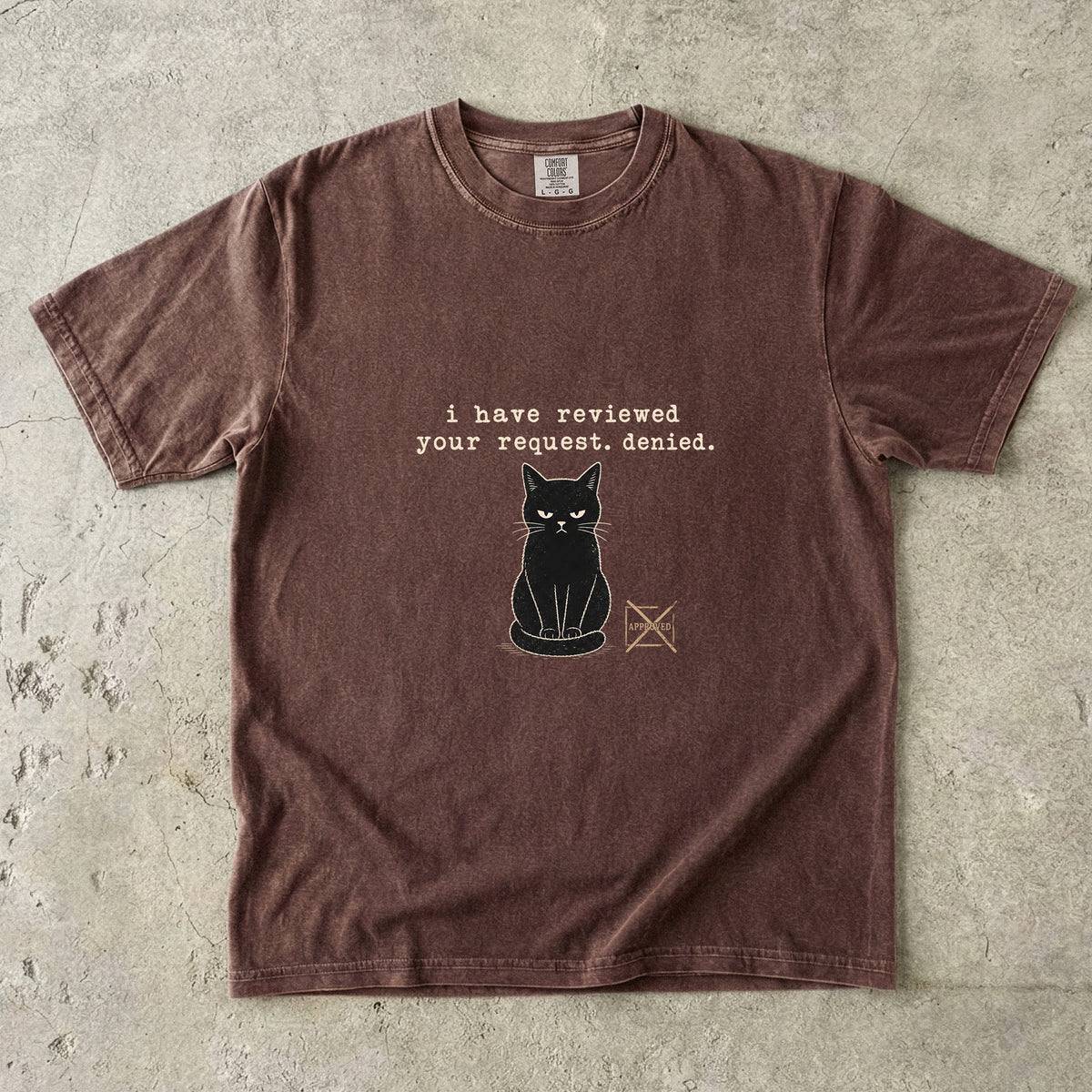 I Have Reviewed Your Request Denied Minimalist Black Cat T-Shirt