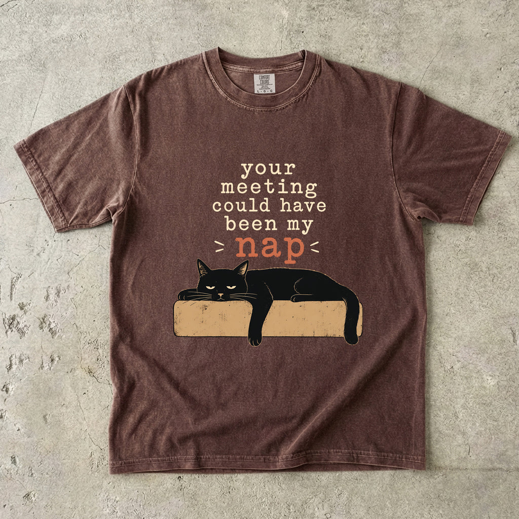Your Meeting Could Have Been My Nap Shirt, Funny Black Cat T-Shirt, Comfort Colors Blue Jean, Cat Lover Gift, Sarcastic Work Shirt, Lazy Cat Tee
