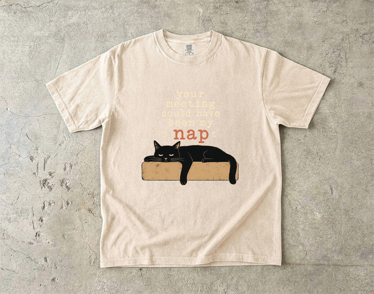 Your Meeting Could Have Been My Nap Shirt, Funny Black Cat T-Shirt, Comfort Colors Blue Jean, Cat Lover Gift, Sarcastic Work Shirt, Lazy Cat Tee