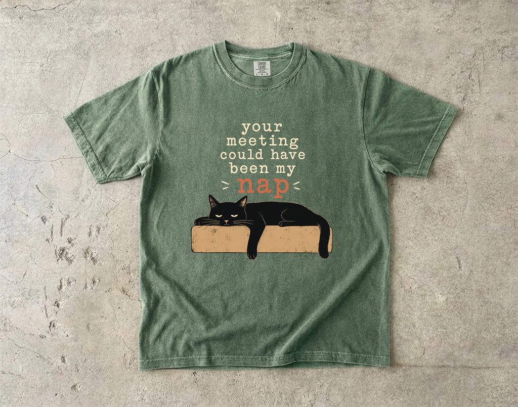 Your Meeting Could Have Been My Nap Shirt, Funny Black Cat T-Shirt, Comfort Colors Blue Jean, Cat Lover Gift, Sarcastic Work Shirt, Lazy Cat Tee