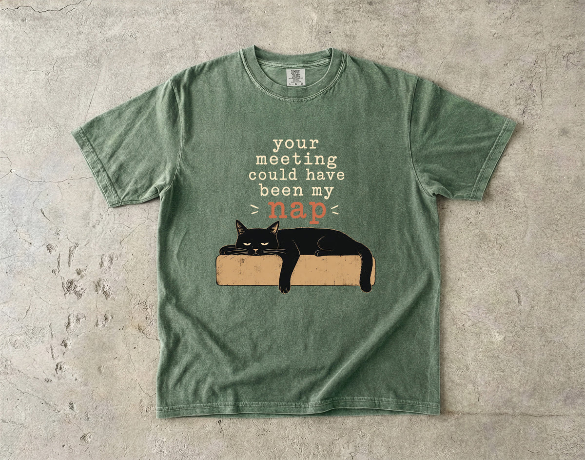 Your Meeting Could Have Been My Nap Shirt, Funny Black Cat T-Shirt, Comfort Colors Blue Jean, Cat Lover Gift, Sarcastic Work Shirt, Lazy Cat Tee