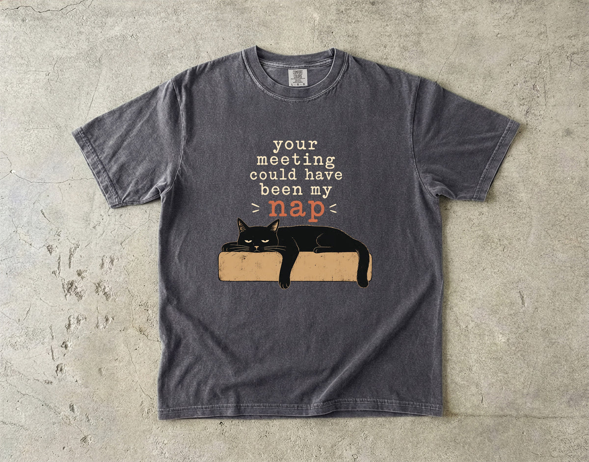 Your Meeting Could Have Been My Nap Shirt, Funny Black Cat T-Shirt, Comfort Colors Blue Jean, Cat Lover Gift, Sarcastic Work Shirt, Lazy Cat Tee