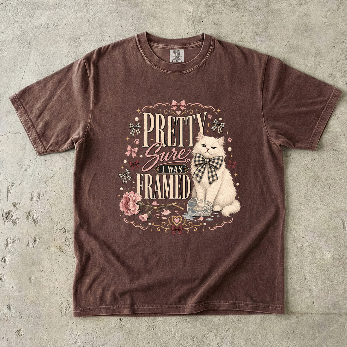 Pretty Sure I Was Framed Shirt, Funny White Cat T-Shirt, Coquette Cat Lover Gift, Cottagecore Cat Shirt, Trendy Bow Cat Graphic Tee