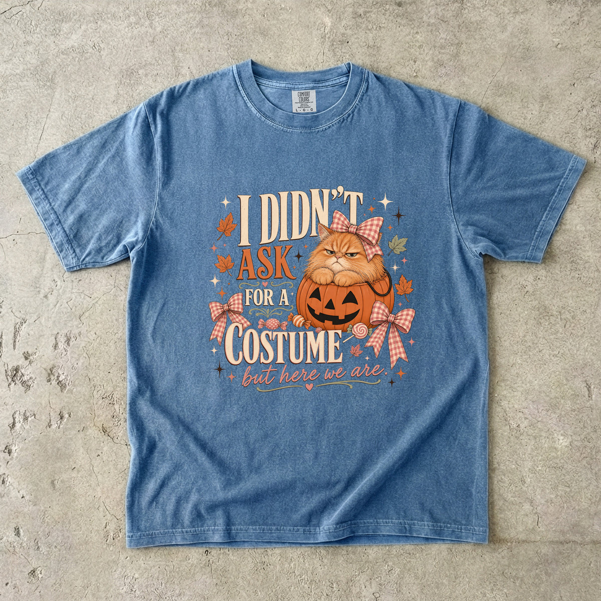 I Didn't Ask For A Costume But Here We Are Funny Cat Halloween Shirt | Grumpy Orange Cat Pumpkin Tee | Cute Cat Mom Halloween Shirt