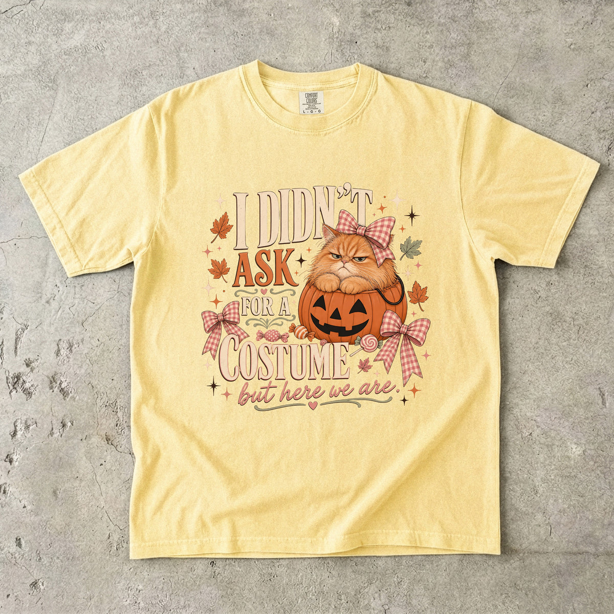 I Didn't Ask For A Costume But Here We Are Funny Cat Halloween Shirt | Grumpy Orange Cat Pumpkin Tee | Cute Cat Mom Halloween Shirt