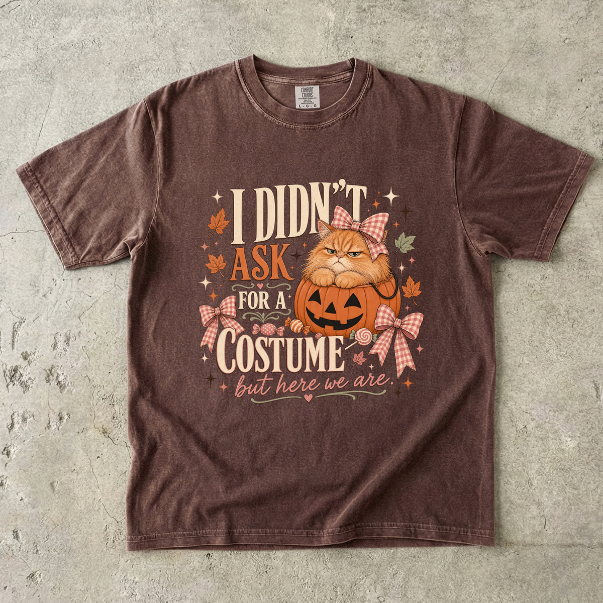 I Didn't Ask For A Costume But Here We Are Funny Cat Halloween Shirt | Grumpy Orange Cat Pumpkin Tee | Cute Cat Mom Halloween Shirt