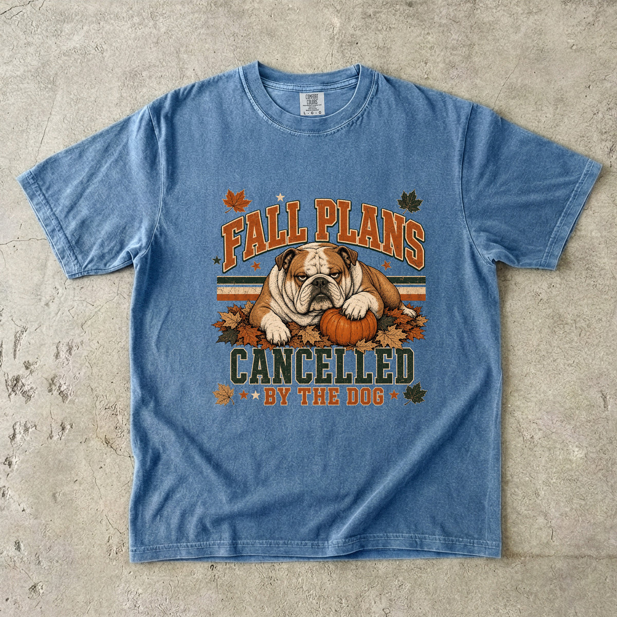 Fall Plans Cancelled By The Dog Funny Bulldog Fall Shirt | Vintage Varsity English Bulldog Tee | Funny Dog Mom Autumn Shirt