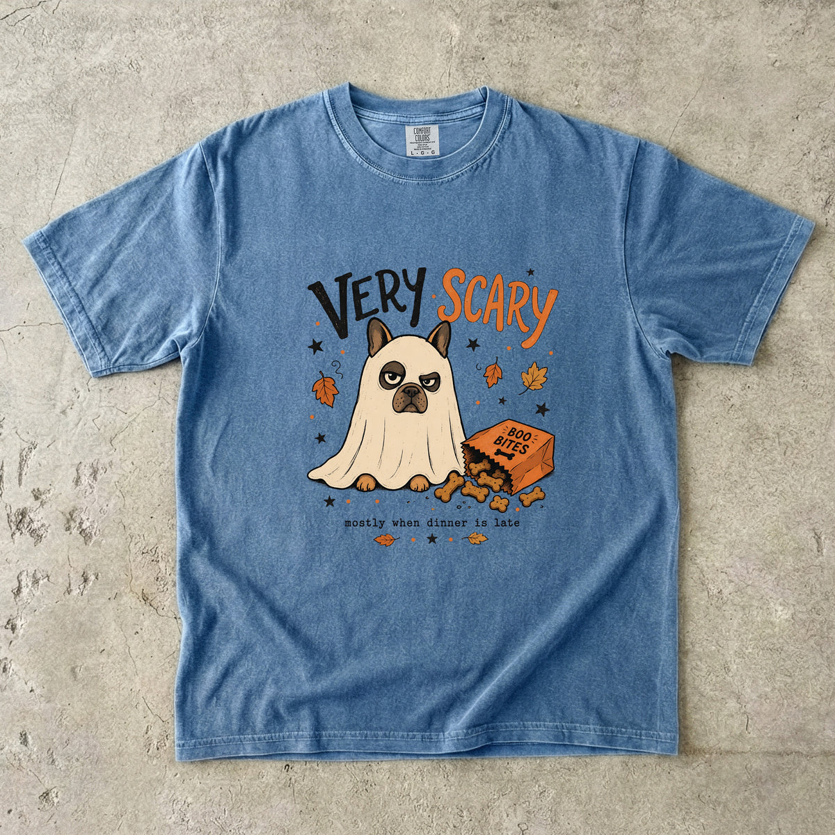 Very Scary Mostly When Dinner Is Late Funny Dog Ghost Shirt | Cute French Bulldog Halloween Costume Tee | Funny Dog Mom Halloween Shirt