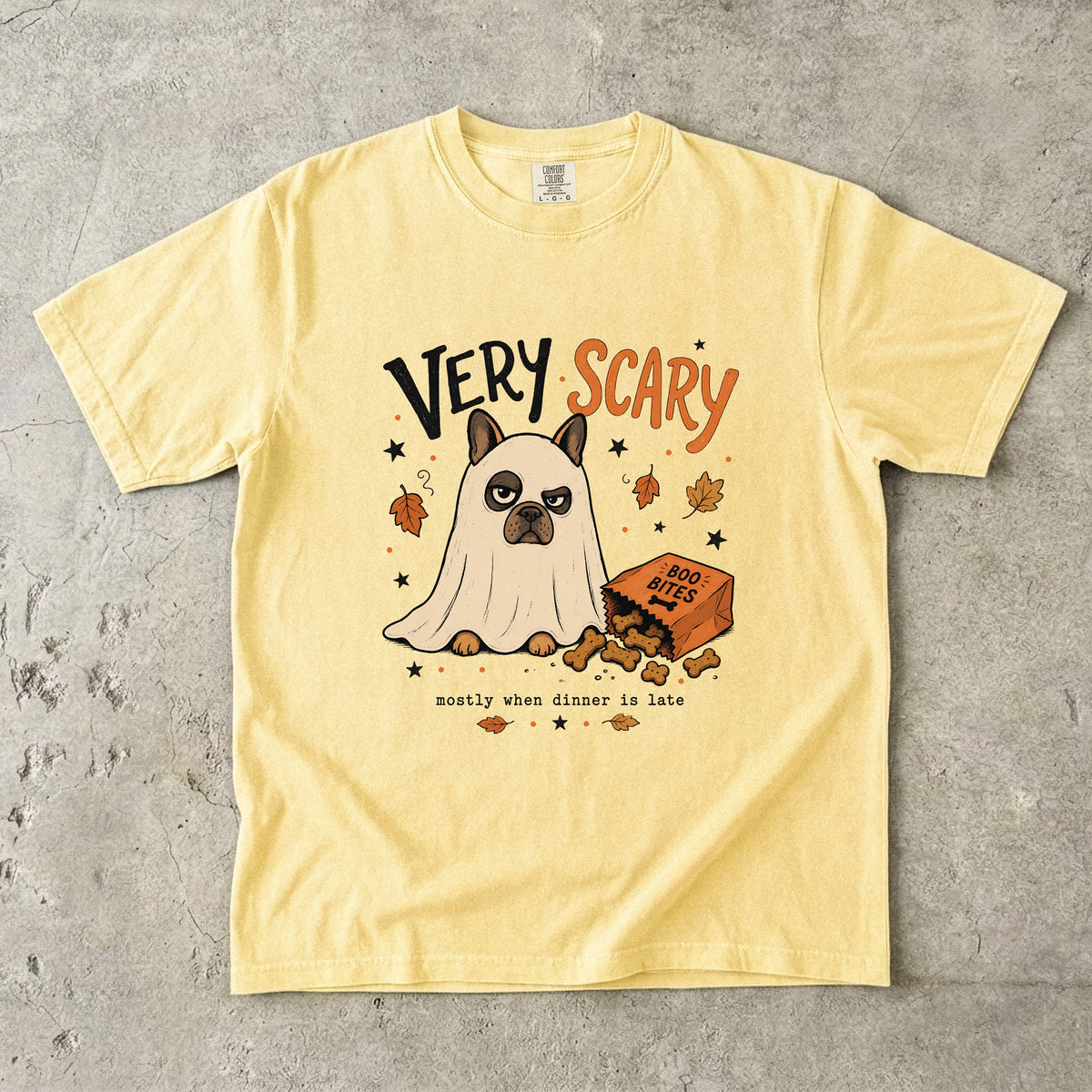 Very Scary Mostly When Dinner Is Late Funny Dog Ghost Shirt | Cute French Bulldog Halloween Costume Tee | Funny Dog Mom Halloween Shirt
