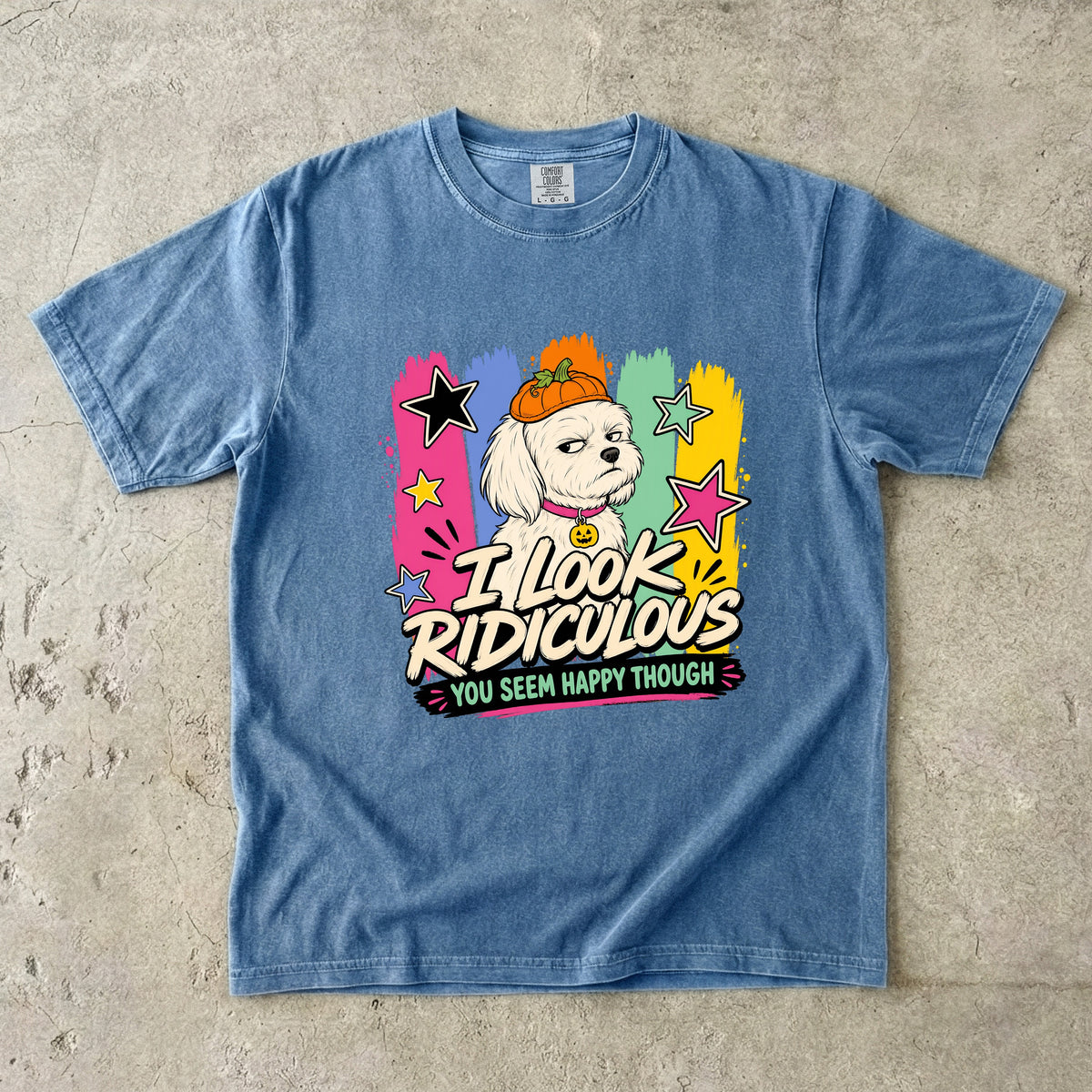 I Look Ridiculous You Seem Happy Though Funny Halloween Dog Shirt | Comfort Colors Retro Dog Pumpkin Tee | Funny Dog Mom Halloween Shirt