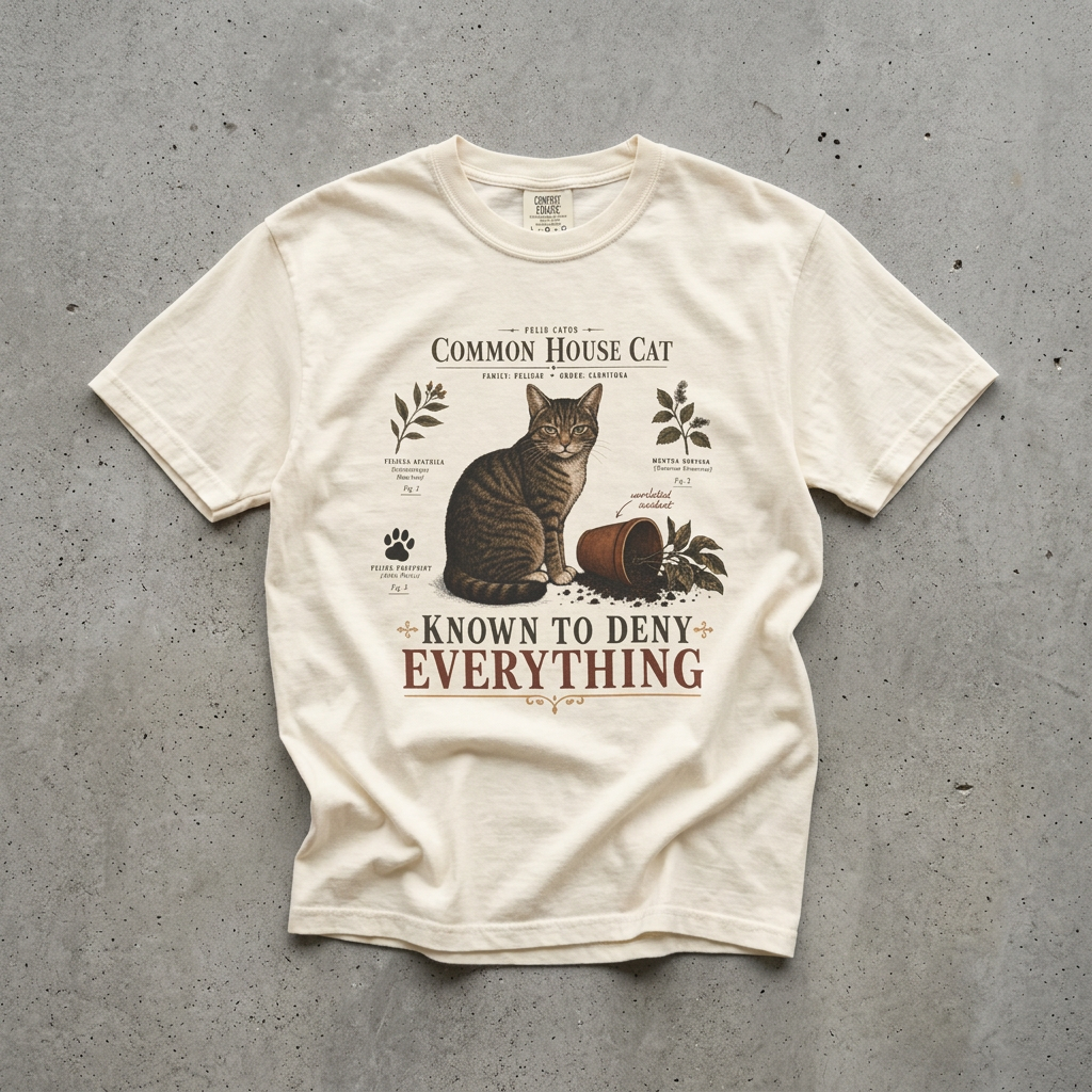 Common House Cat Known To Deny Everything Funny Cat Shirt | Vintage Scientific Field Guide Tabby Cat Tee | Funny Cat Mom Shirt