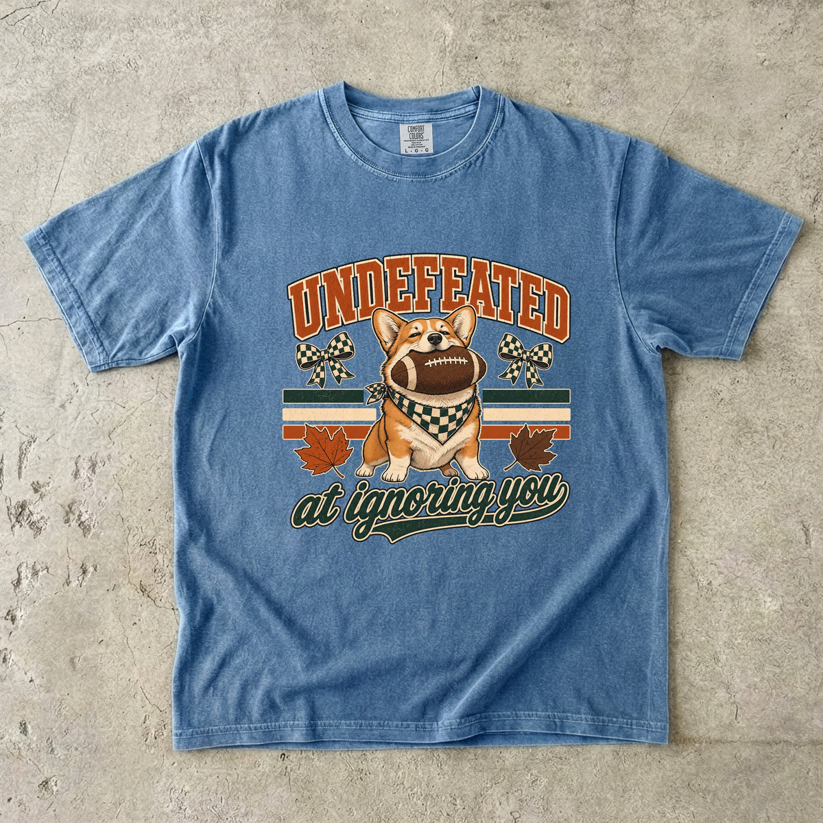 Undefeated At Ignoring You Funny Corgi Football Shirt | Vintage Varsity Fall Football Dog Tee | Funny Dog Mom Fall Shirt