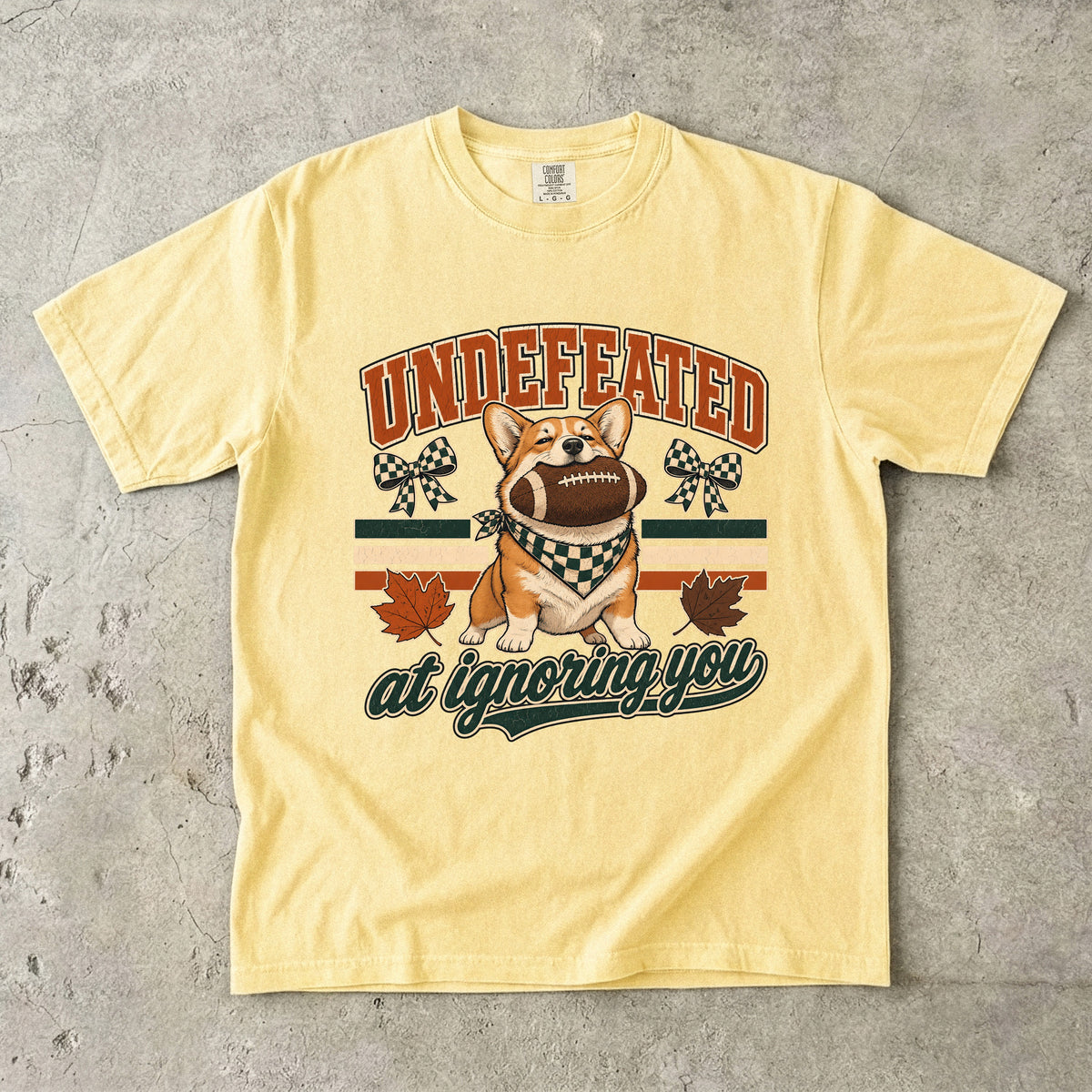 Undefeated At Ignoring You Funny Corgi Football Shirt | Vintage Varsity Fall Football Dog Tee | Funny Dog Mom Fall Shirt