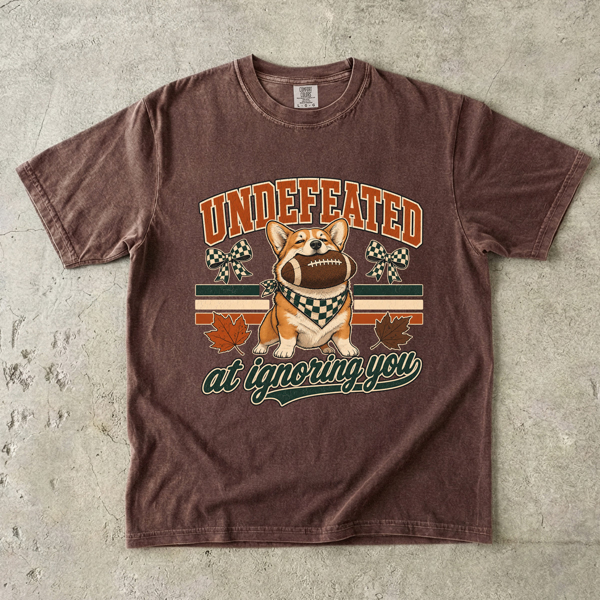 Undefeated At Ignoring You Funny Corgi Football Shirt | Vintage Varsity Fall Football Dog Tee | Funny Dog Mom Fall Shirt