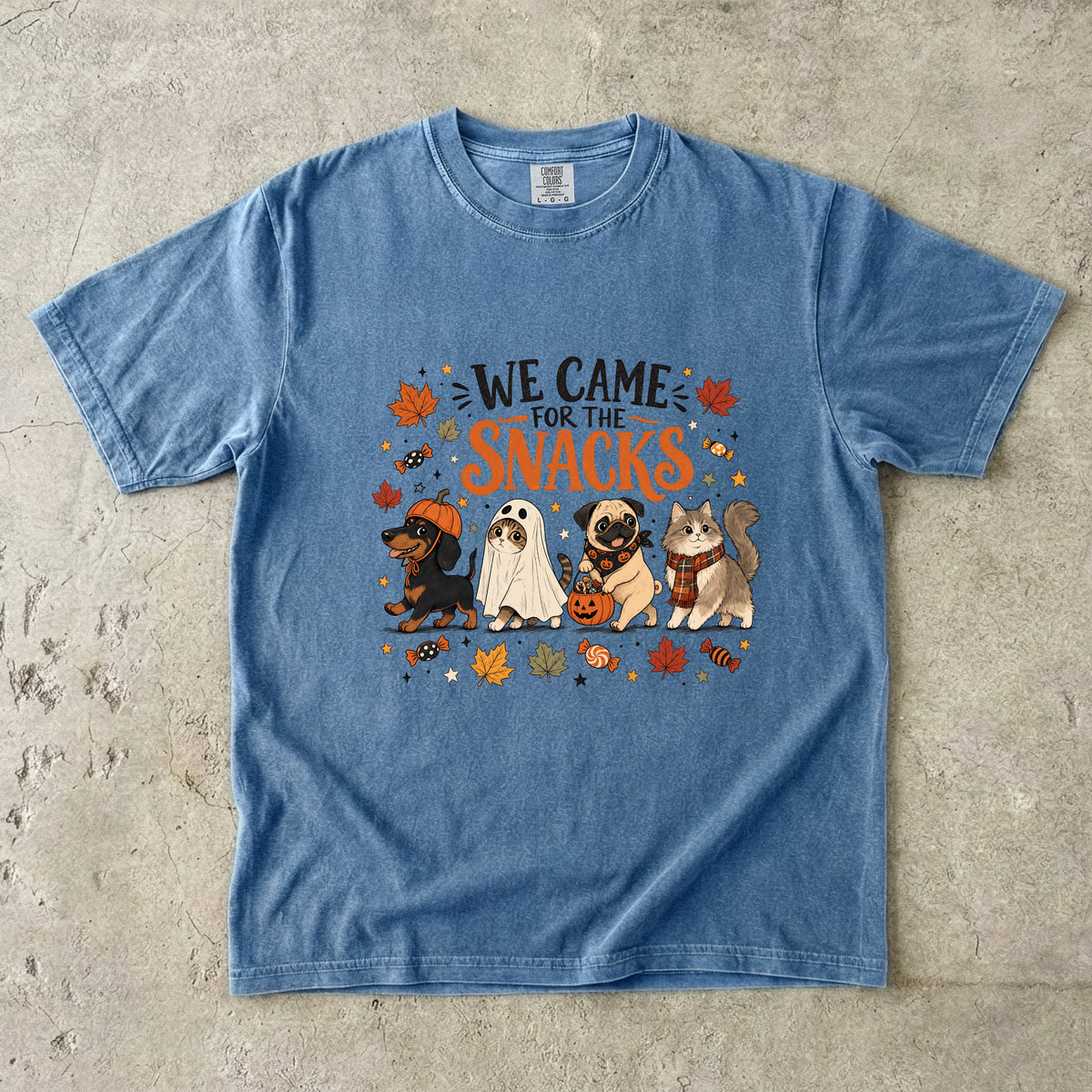 We Came For The Snacks Funny Halloween Cat & Dog Shirt | Cute Trick Or Treat Pets Costume Tee | Cat Mom Dog Mom Halloween Shirt