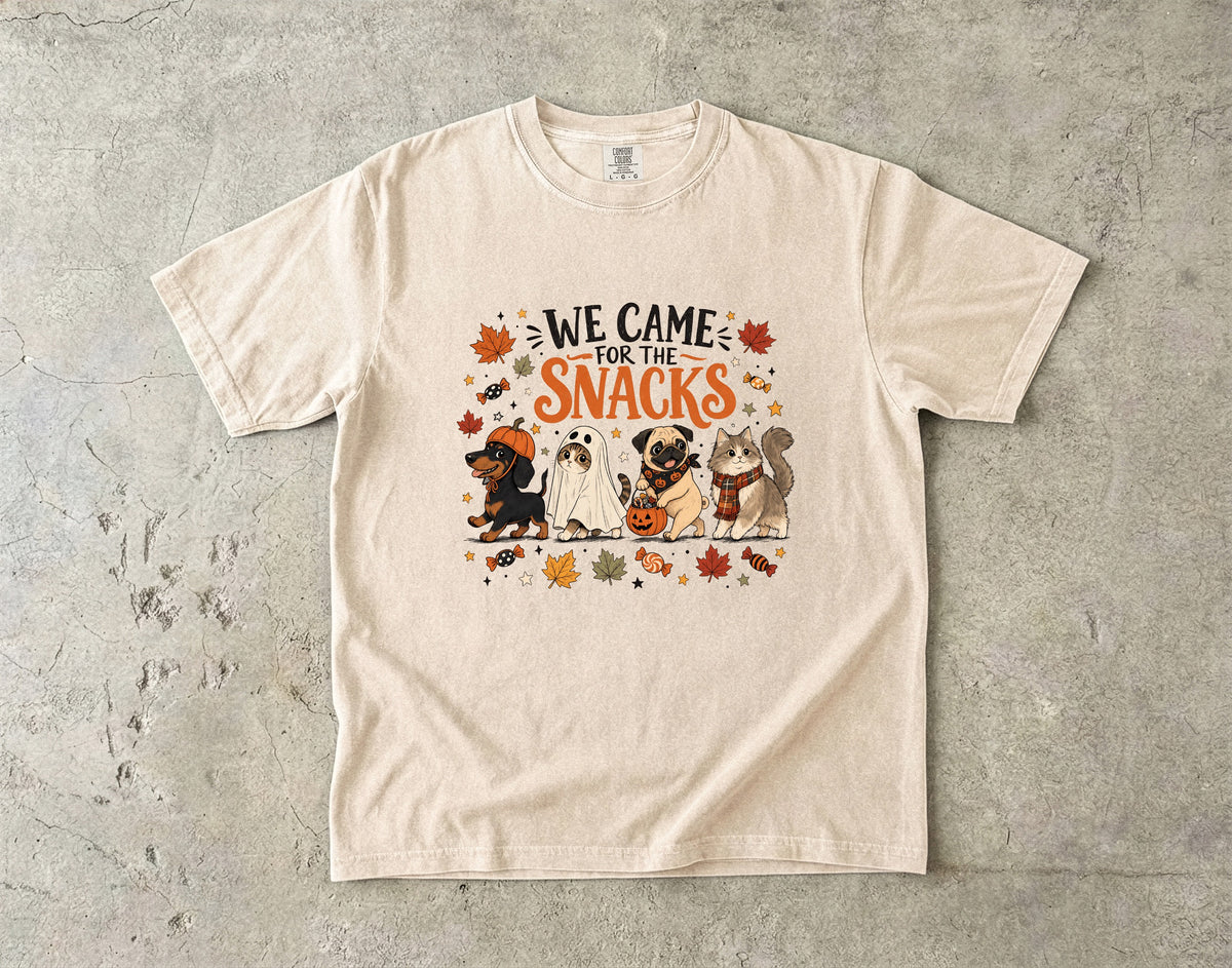 We Came For The Snacks Funny Halloween Cat & Dog Shirt | Cute Trick Or Treat Pets Costume Tee | Cat Mom Dog Mom Halloween Shirt