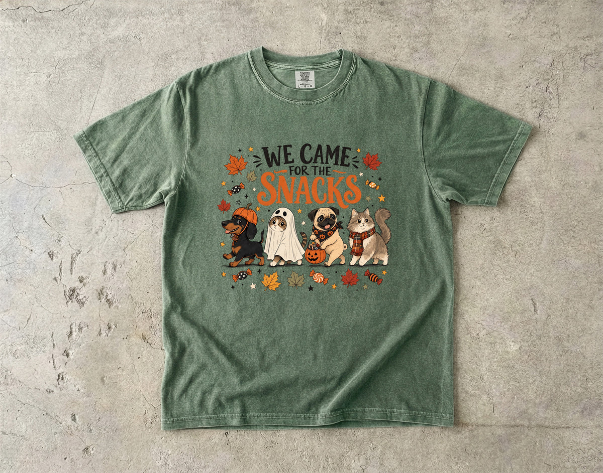 We Came For The Snacks Funny Halloween Cat & Dog Shirt | Cute Trick Or Treat Pets Costume Tee | Cat Mom Dog Mom Halloween Shirt