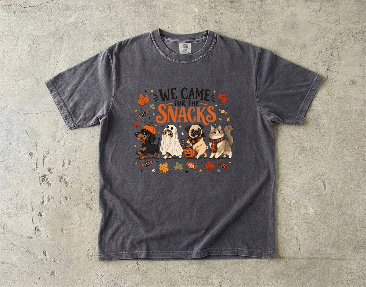 We Came For The Snacks Funny Halloween Cat & Dog Shirt | Cute Trick Or Treat Pets Costume Tee | Cat Mom Dog Mom Halloween Shirt