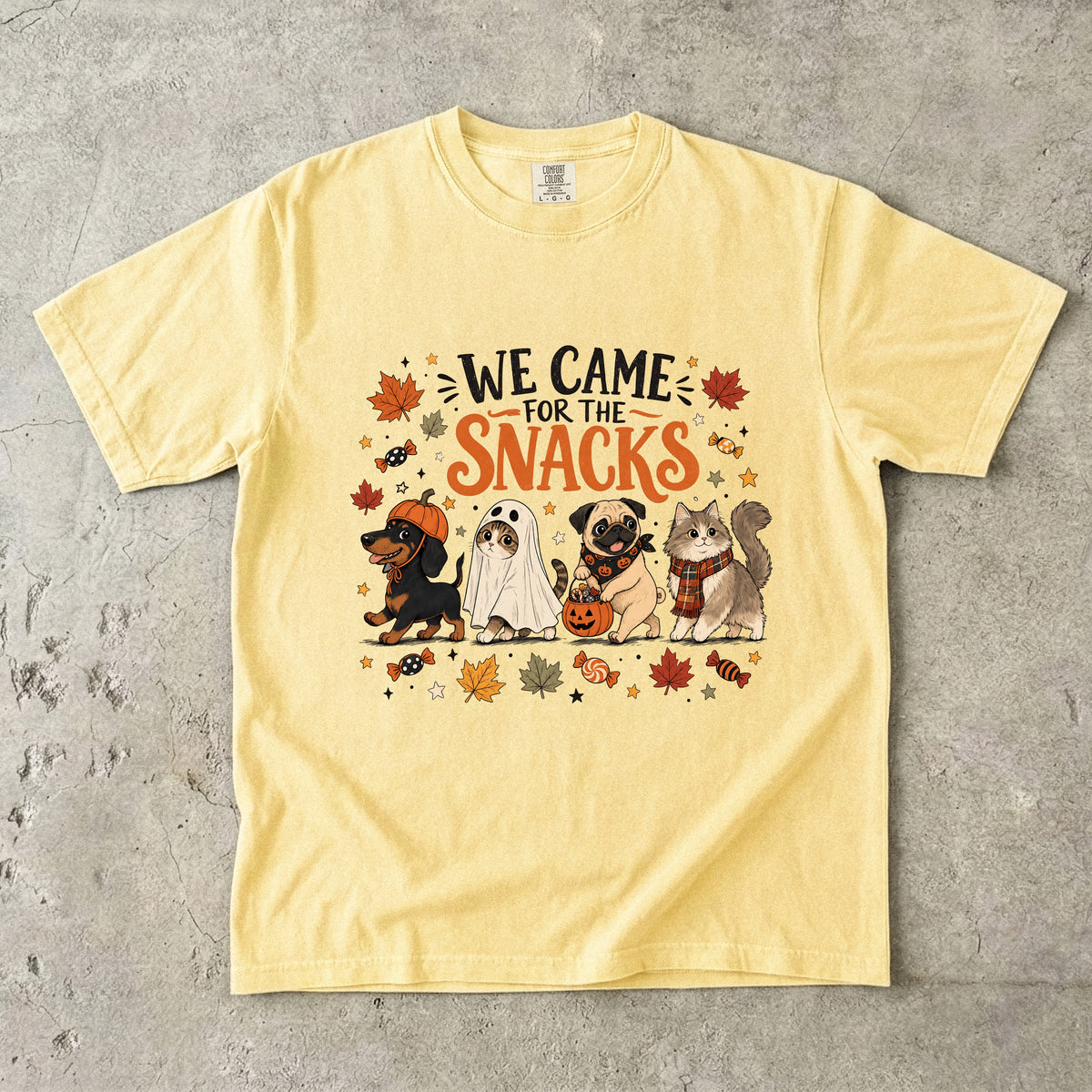We Came For The Snacks Funny Halloween Cat & Dog Shirt | Cute Trick Or Treat Pets Costume Tee | Cat Mom Dog Mom Halloween Shirt