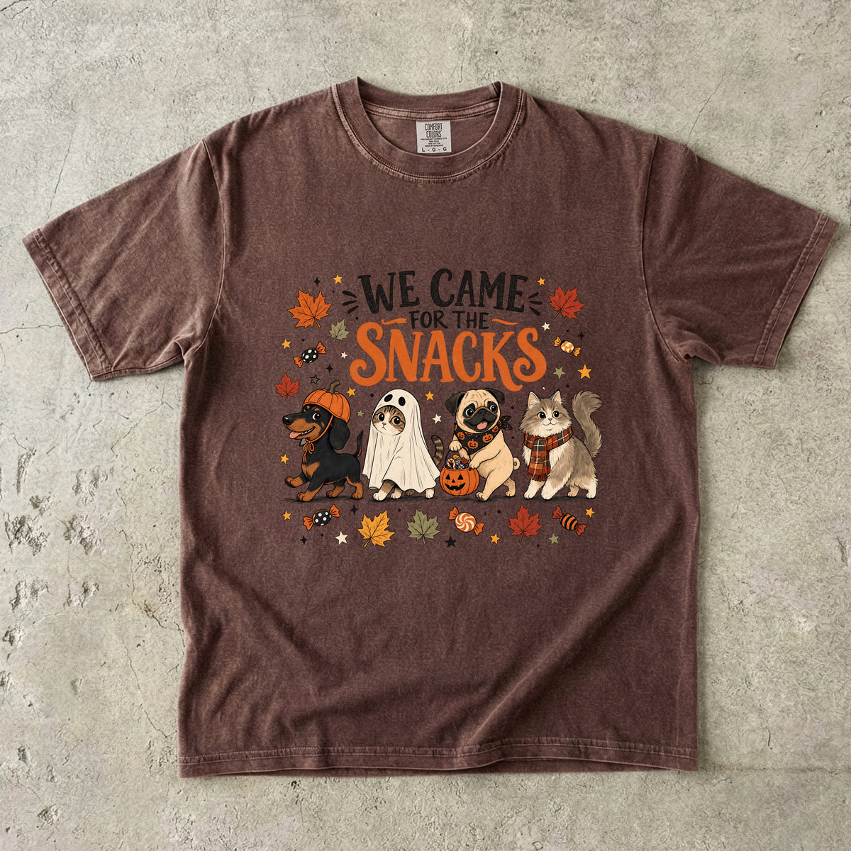 We Came For The Snacks Funny Halloween Cat & Dog Shirt | Cute Trick Or Treat Pets Costume Tee | Cat Mom Dog Mom Halloween Shirt