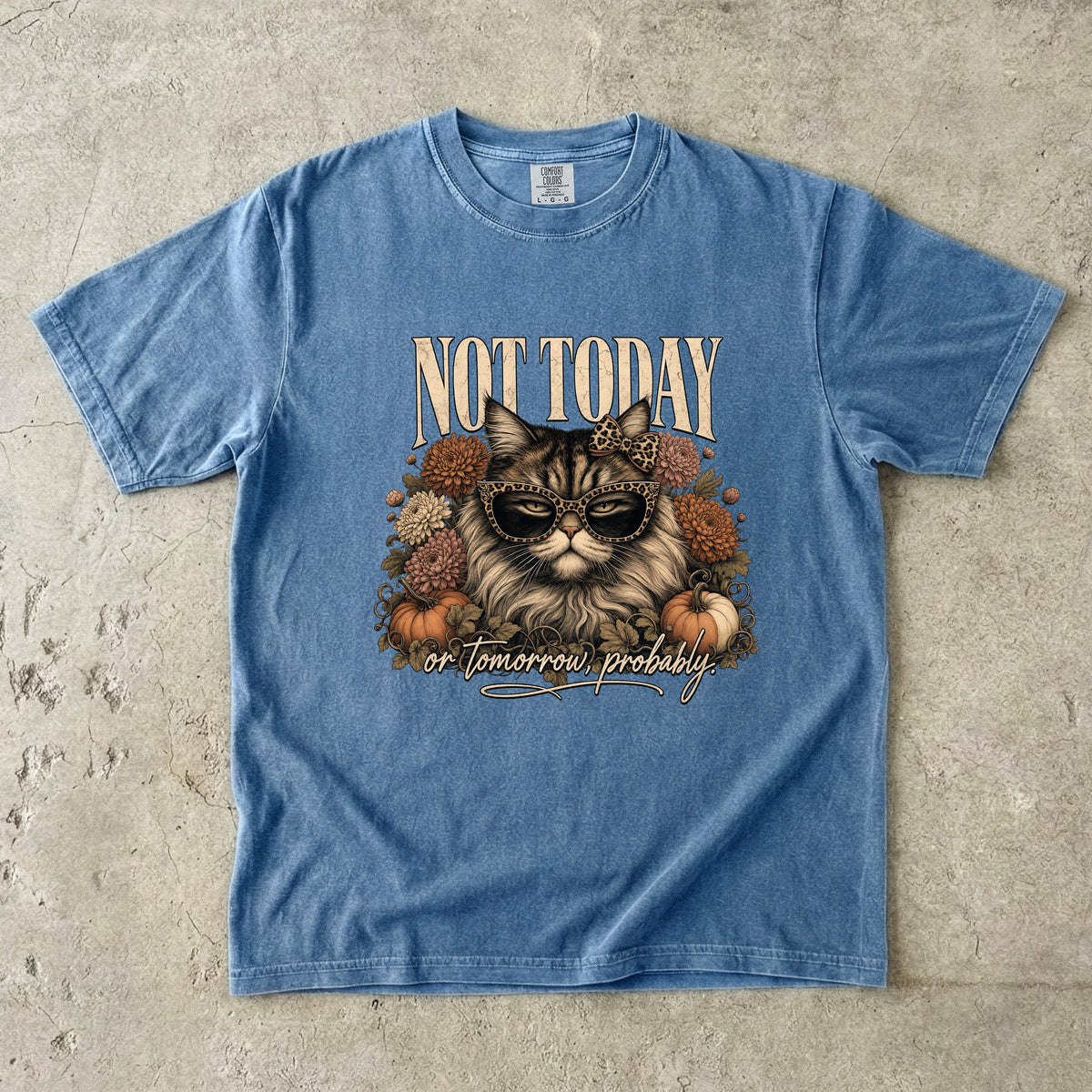 Not Today Or Tomorrow Probably Funny Cat Fall Shirt | Leopard Sunglasses Cat Floral Autumn Tee | Sassy Cat Mom Fall Shirt