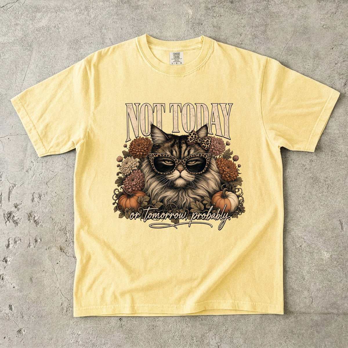 Not Today Or Tomorrow Probably Funny Cat Fall Shirt | Leopard Sunglasses Cat Floral Autumn Tee | Sassy Cat Mom Fall Shirt