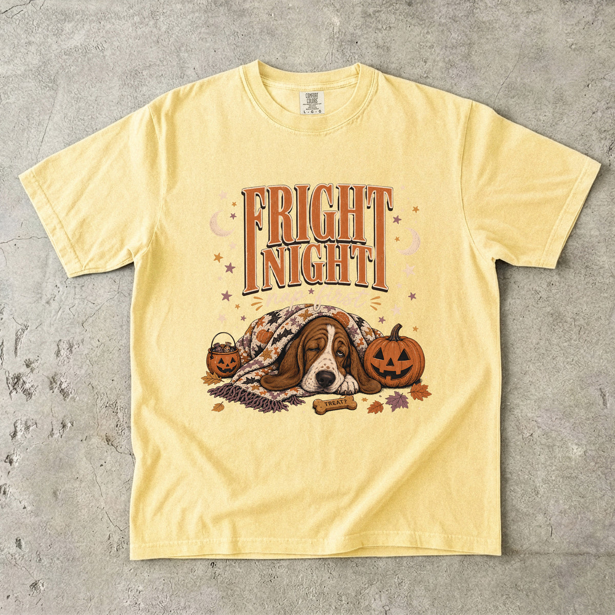 Fright Night Nap First Shirt | Funny Basset Hound Halloween Comfort Colors Tee | Sleepy Dog Fall Shirt | Cozy Halloween T-Shirt