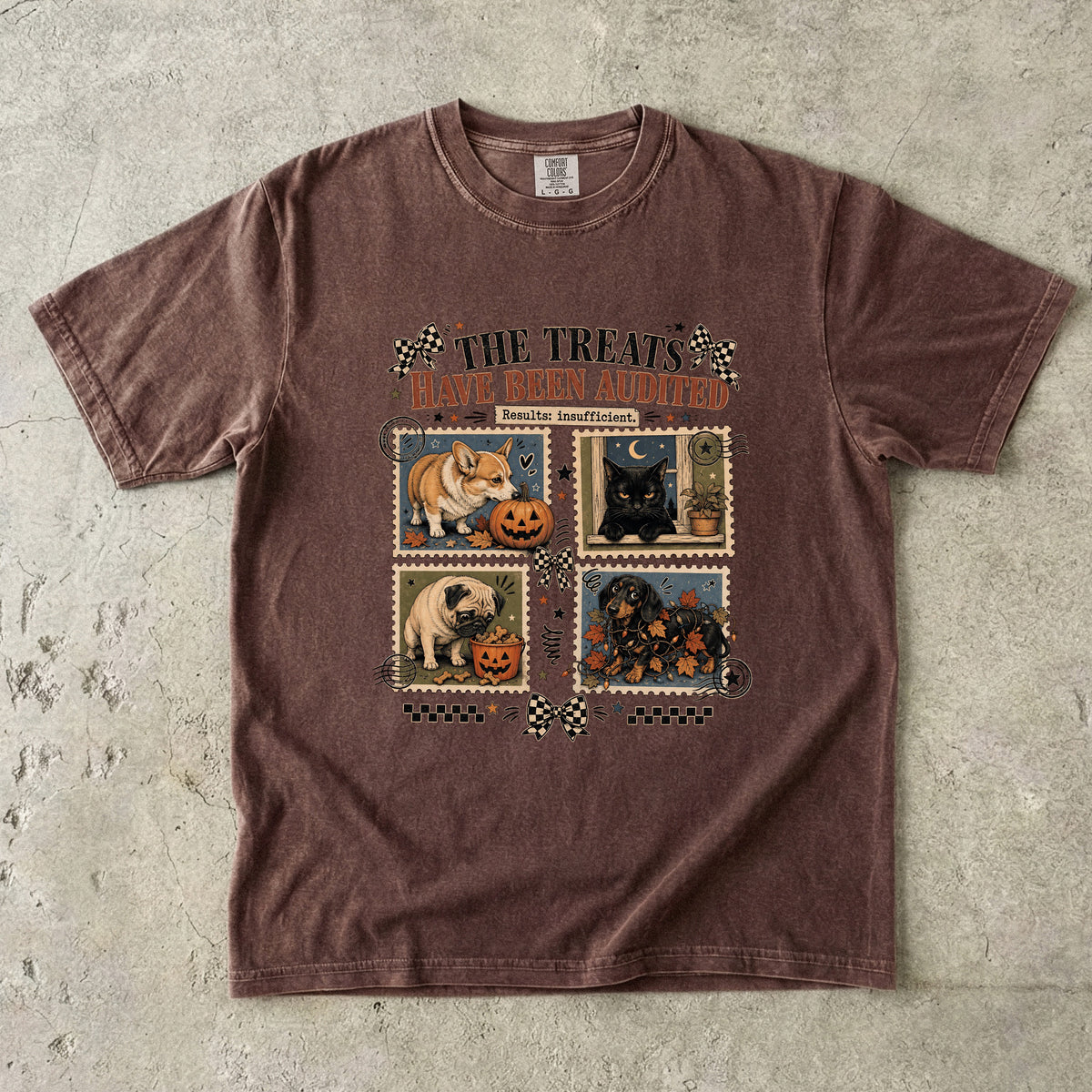 The Treats Have Been Audited Results Insufficient Shirt | Funny Halloween Dog & Cat Comfort Colors Tee | Postage Stamp Pet Halloween Shirt | Retro Halloween T-Shirt