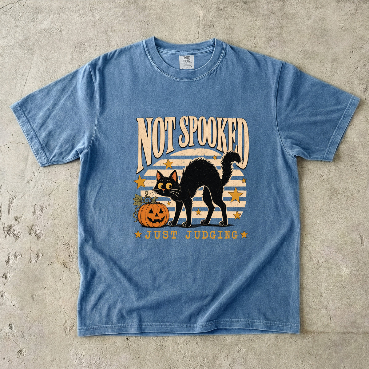 Not Spooked Just Judging Shirt | Funny Black Cat Halloween Comfort Colors Tee | Retro Sunset Halloween Cat T-Shirt | Sassy Cat Halloween Shirt