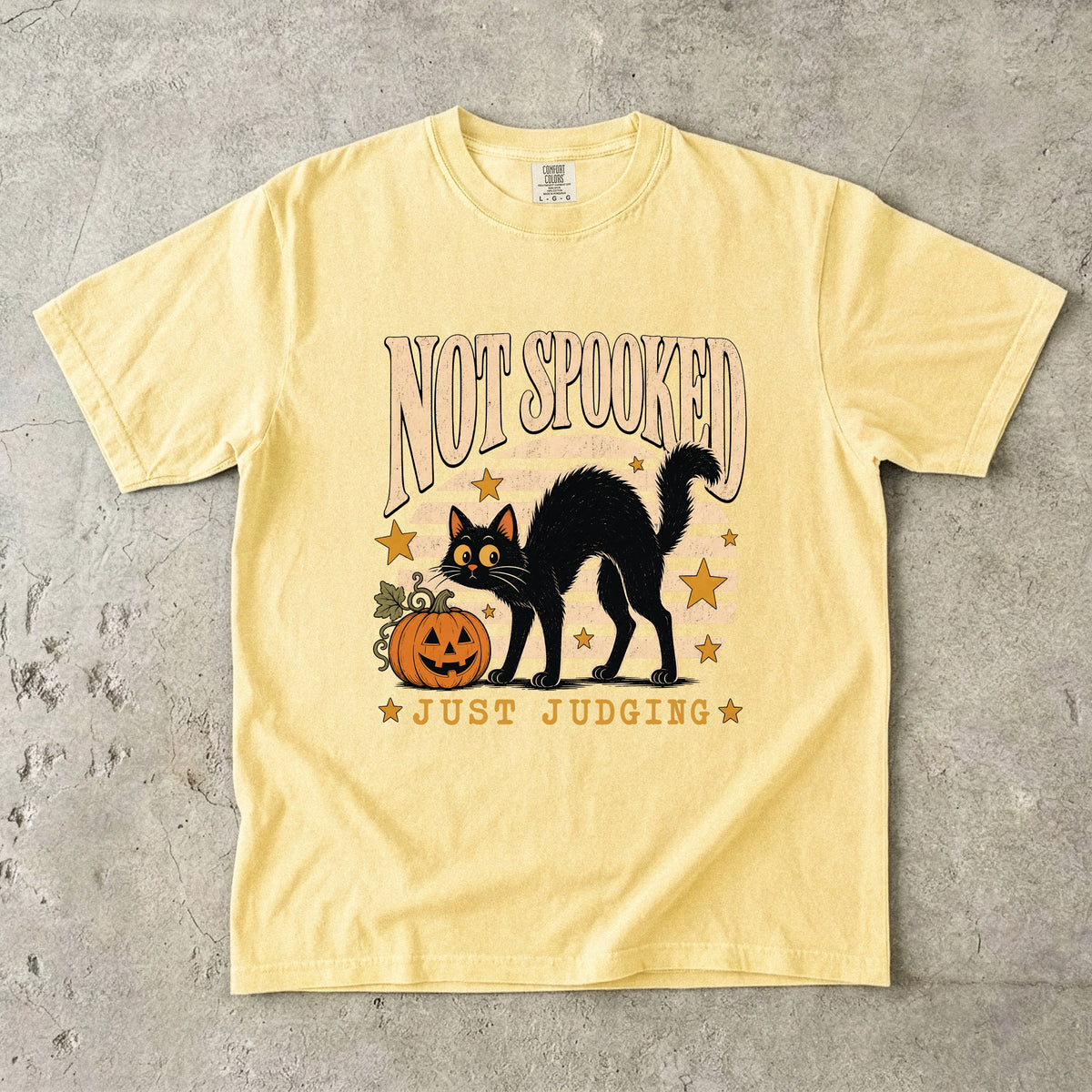 Not Spooked Just Judging Shirt | Funny Black Cat Halloween Comfort Colors Tee | Retro Sunset Halloween Cat T-Shirt | Sassy Cat Halloween Shirt