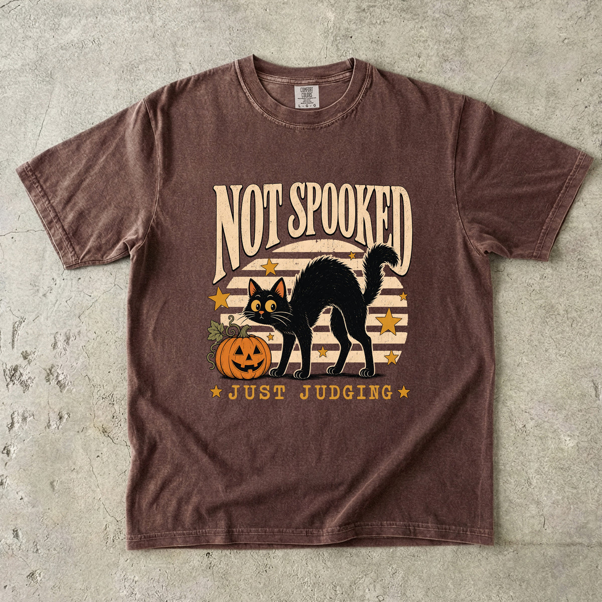 Not Spooked Just Judging Shirt | Funny Black Cat Halloween Comfort Colors Tee | Retro Sunset Halloween Cat T-Shirt | Sassy Cat Halloween Shirt