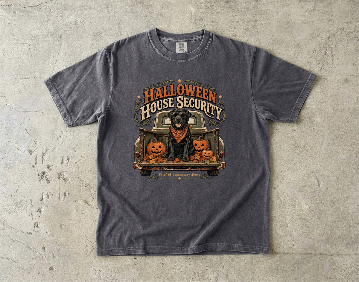 Funny Black Lab Halloween Shirt | House Security Unnecessary Alerts | Comfort Colors Tee