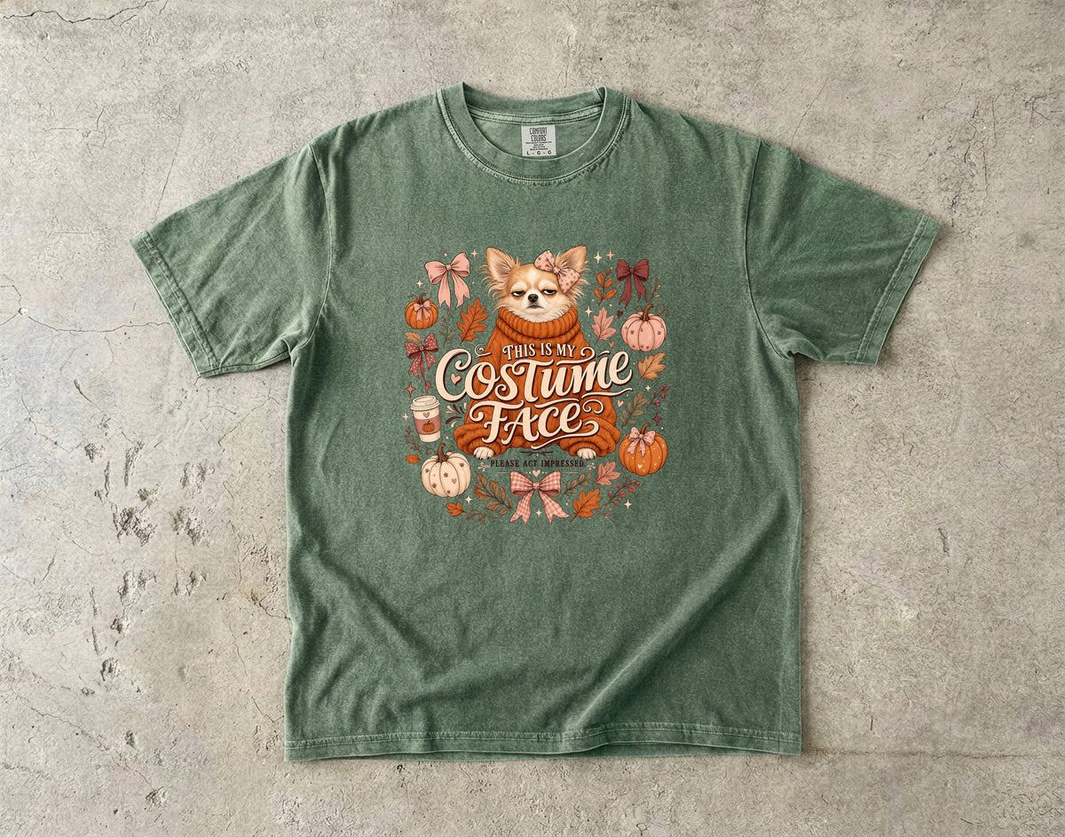 Funny Chihuahua Halloween Shirt | Costume Face Please Act Impressed | Comfort Colors Tee