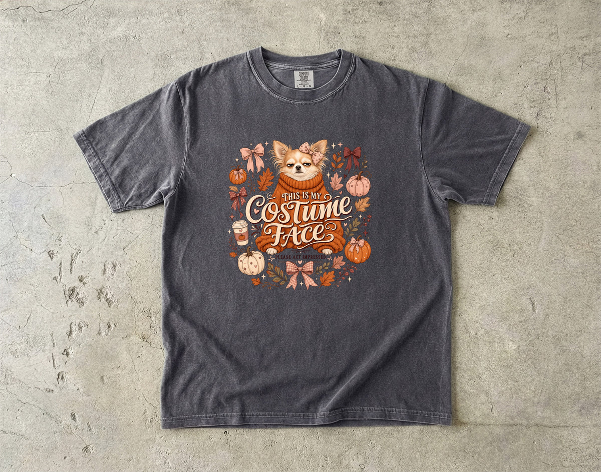 Funny Chihuahua Halloween Shirt | Costume Face Please Act Impressed | Comfort Colors Tee