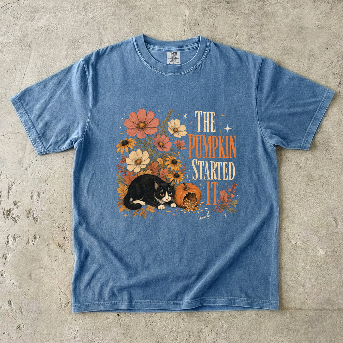 The Pumpkin Started It Obviously Shirt | Funny Tuxedo Cat Fall Comfort Colors Tee | Floral Pumpkin Cat Shirt | Cute Autumn T-Shirt