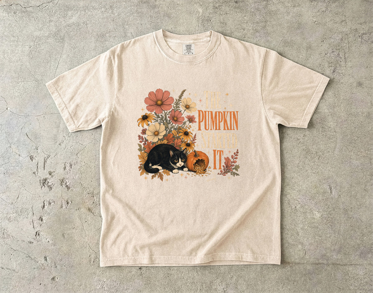 The Pumpkin Started It Obviously Shirt | Funny Tuxedo Cat Fall Comfort Colors Tee | Floral Pumpkin Cat Shirt | Cute Autumn T-Shirt