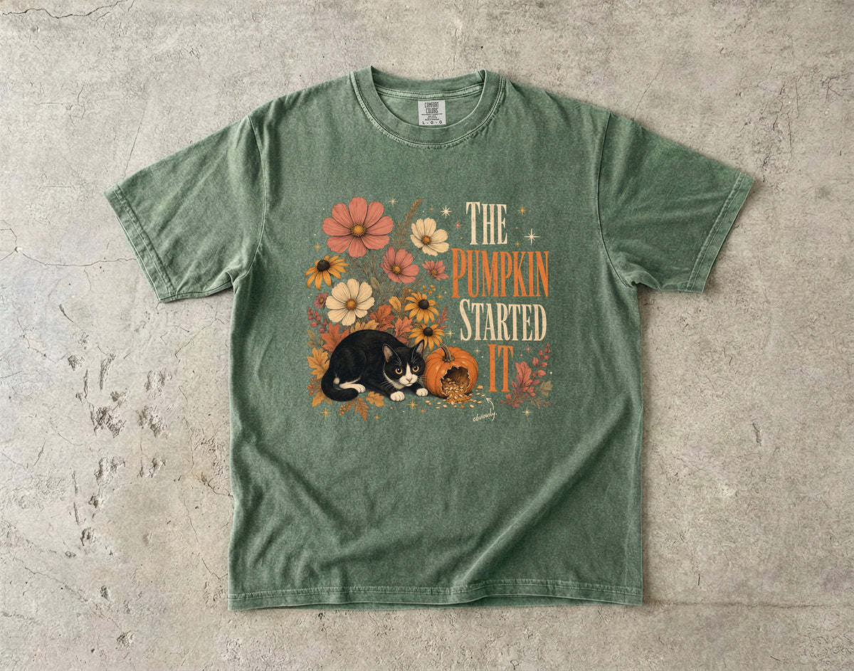 The Pumpkin Started It Obviously Shirt | Funny Tuxedo Cat Fall Comfort Colors Tee | Floral Pumpkin Cat Shirt | Cute Autumn T-Shirt