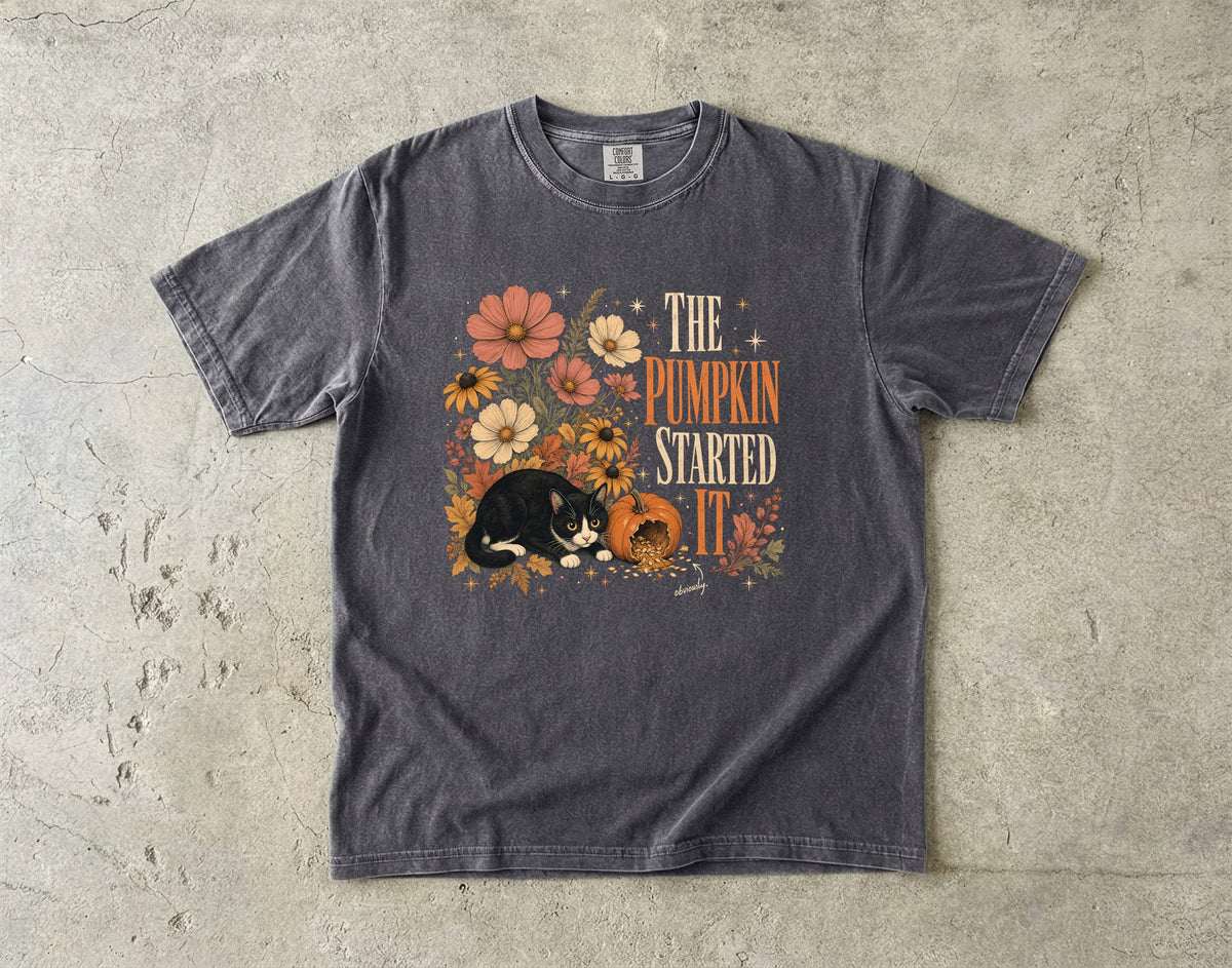 The Pumpkin Started It Obviously Shirt | Funny Tuxedo Cat Fall Comfort Colors Tee | Floral Pumpkin Cat Shirt | Cute Autumn T-Shirt