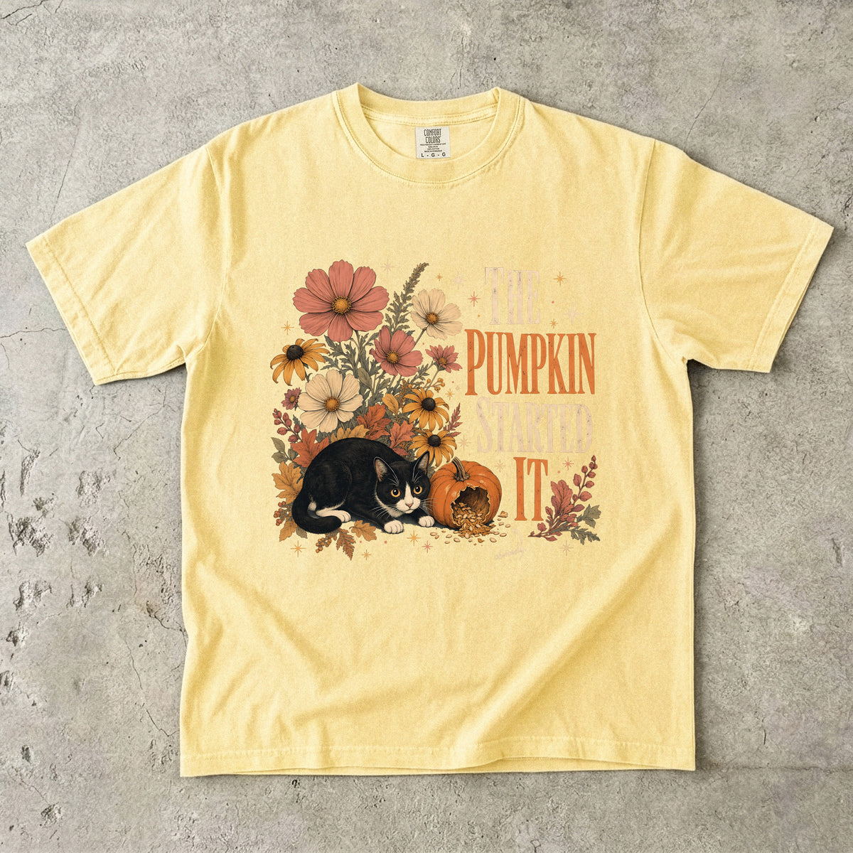 The Pumpkin Started It Obviously Shirt | Funny Tuxedo Cat Fall Comfort Colors Tee | Floral Pumpkin Cat Shirt | Cute Autumn T-Shirt