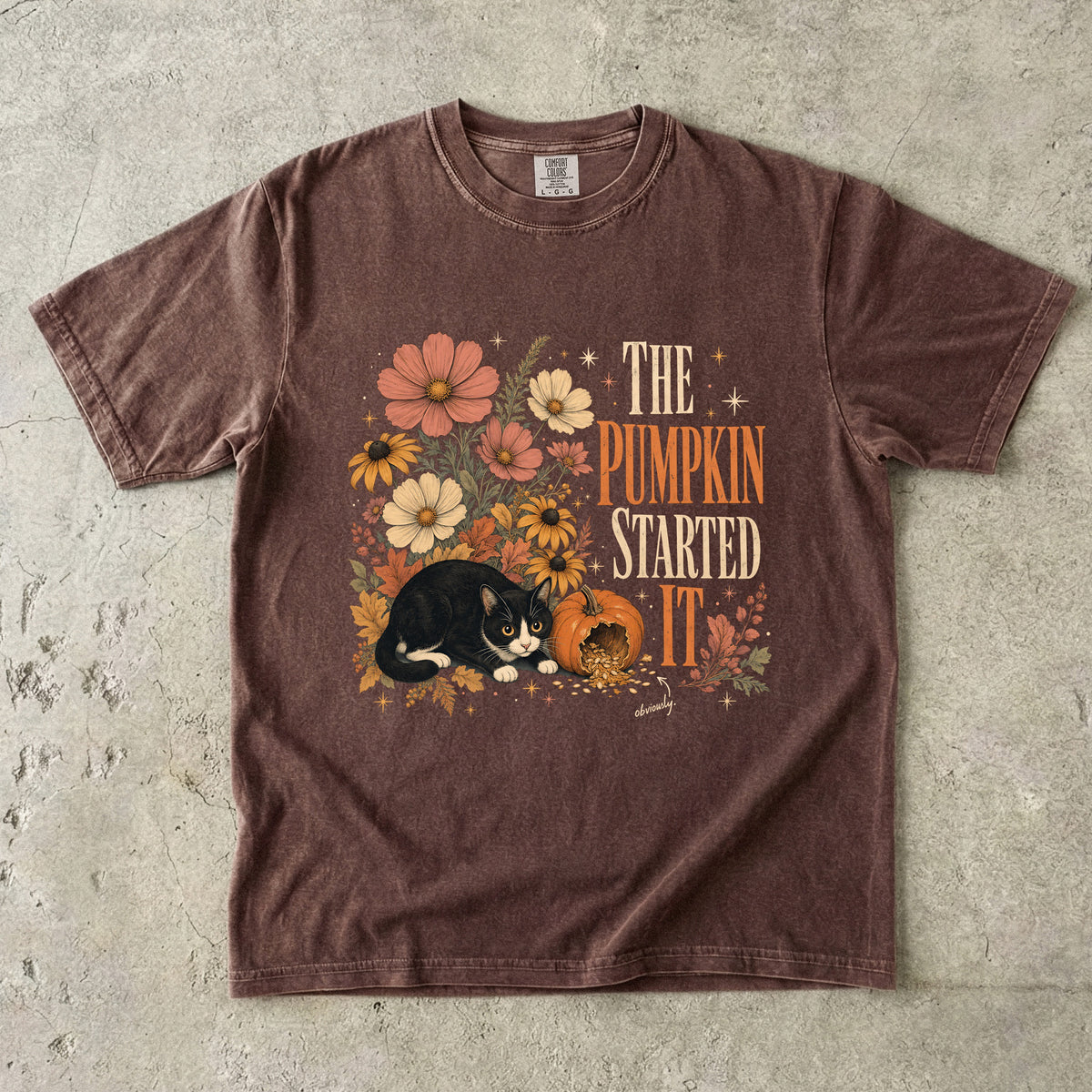 The Pumpkin Started It Obviously Shirt | Funny Tuxedo Cat Fall Comfort Colors Tee | Floral Pumpkin Cat Shirt | Cute Autumn T-Shirt