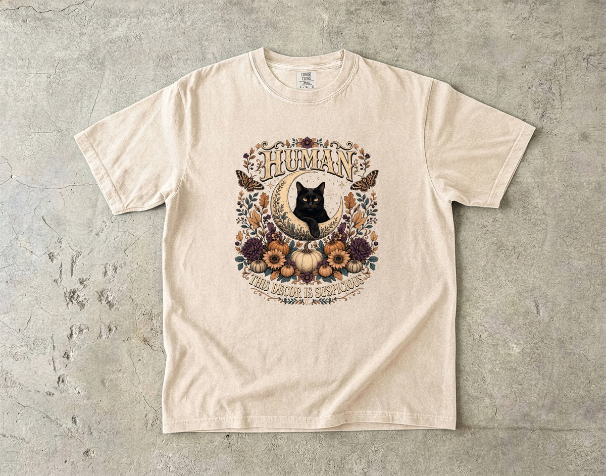 Witchy Black Cat Halloween Shirt | This Decor Is Suspicious | Comfort Colors Tee