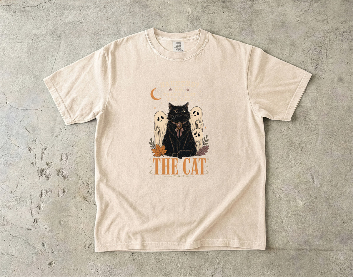 Haunted? No. That's Just the Cat Shirt – Funny Black Cat Halloween Tee, Vintage Ghost