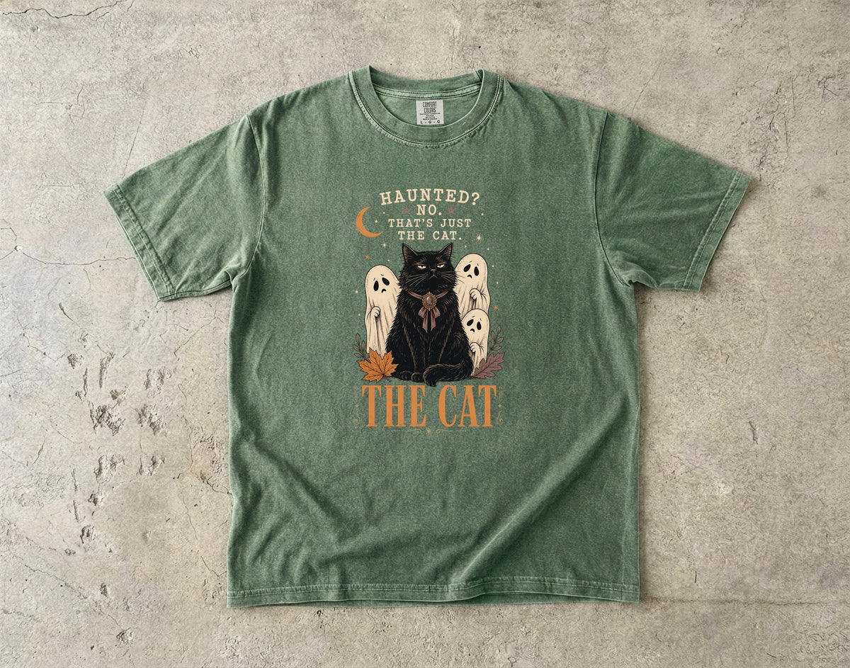 Haunted? No. That's Just the Cat Shirt – Funny Black Cat Halloween Tee, Vintage Ghost