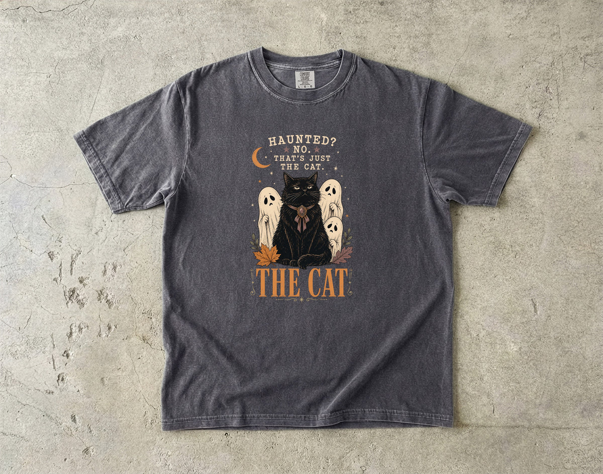 Haunted? No. That's Just the Cat Shirt – Funny Black Cat Halloween Tee, Vintage Ghost